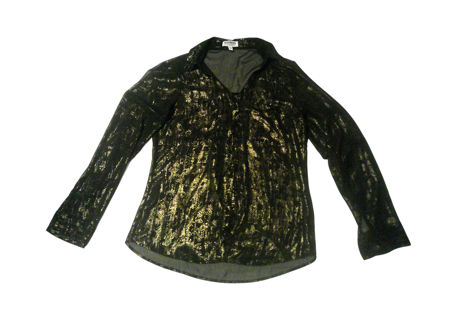 Express Black & Gold Metallic Sheer Portfino Shirt – Limited Edition
