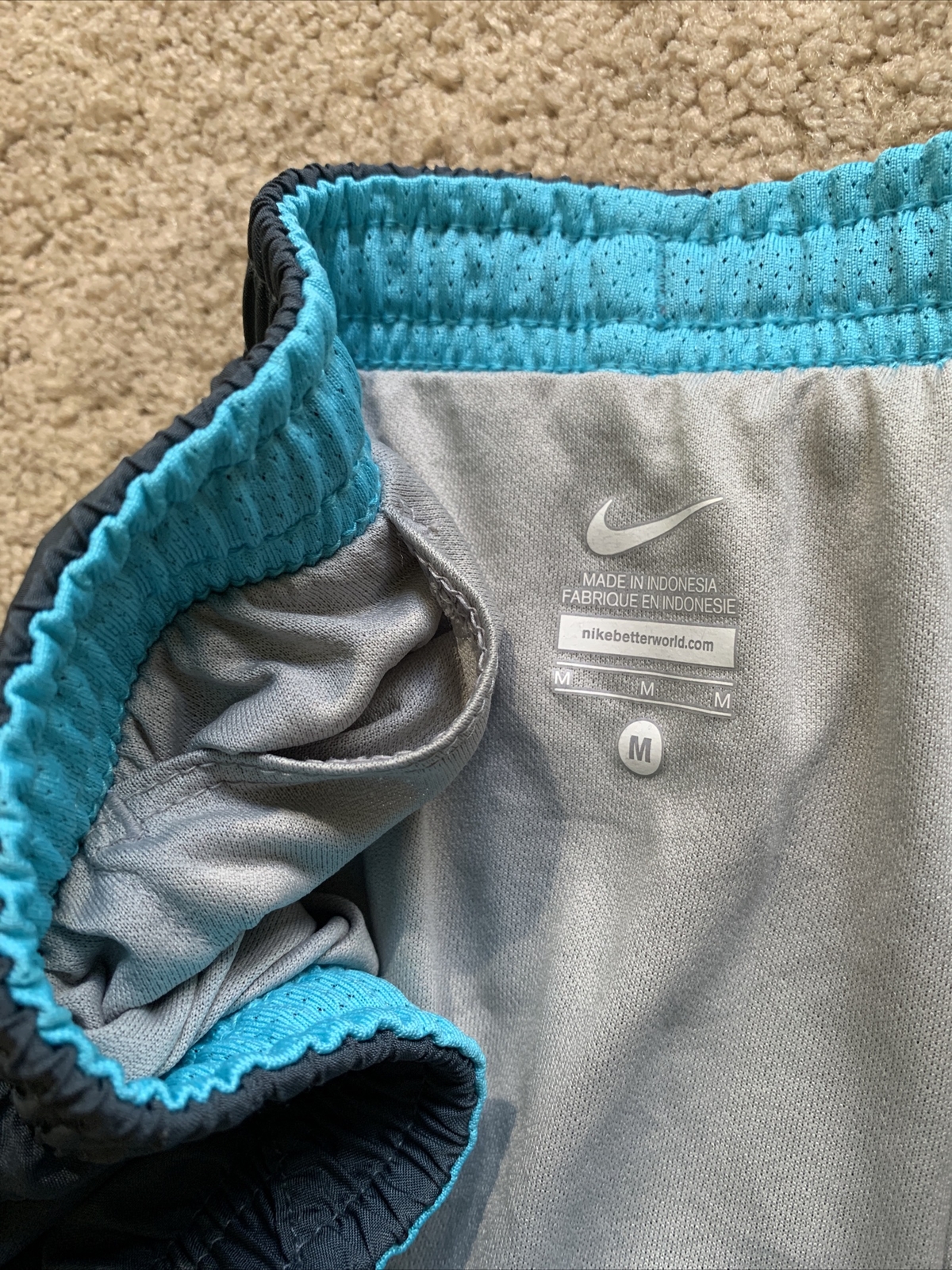 EUC Nike Dri-FIT 3.5” Shorts w/ Liner Briefs GRAY BLUE WHITE MEDIUM MSRP $42