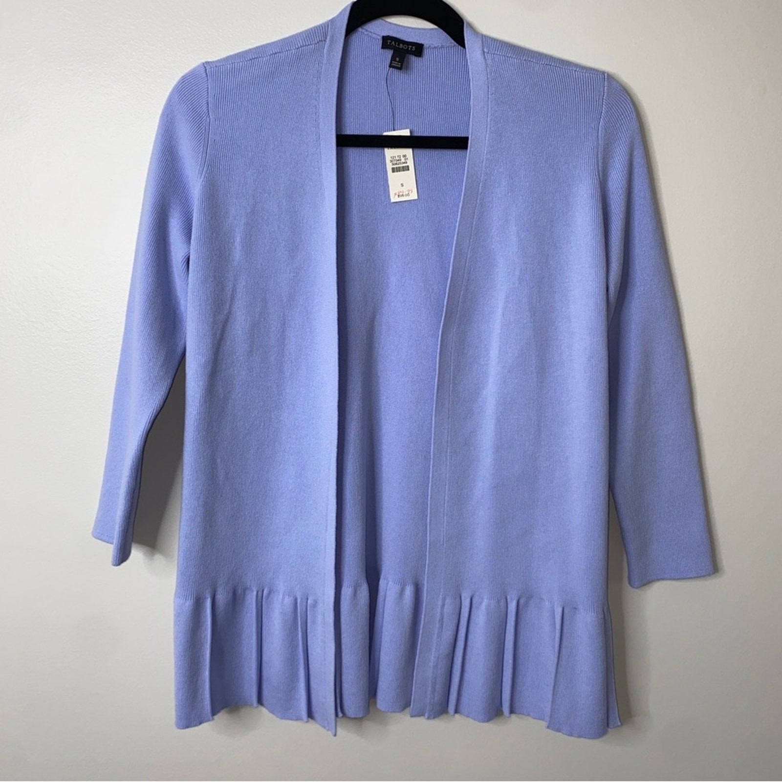 Talbots Pastel Powder Blue Pleated Ruffle Peplum Hem Open-Front Cardigan Small