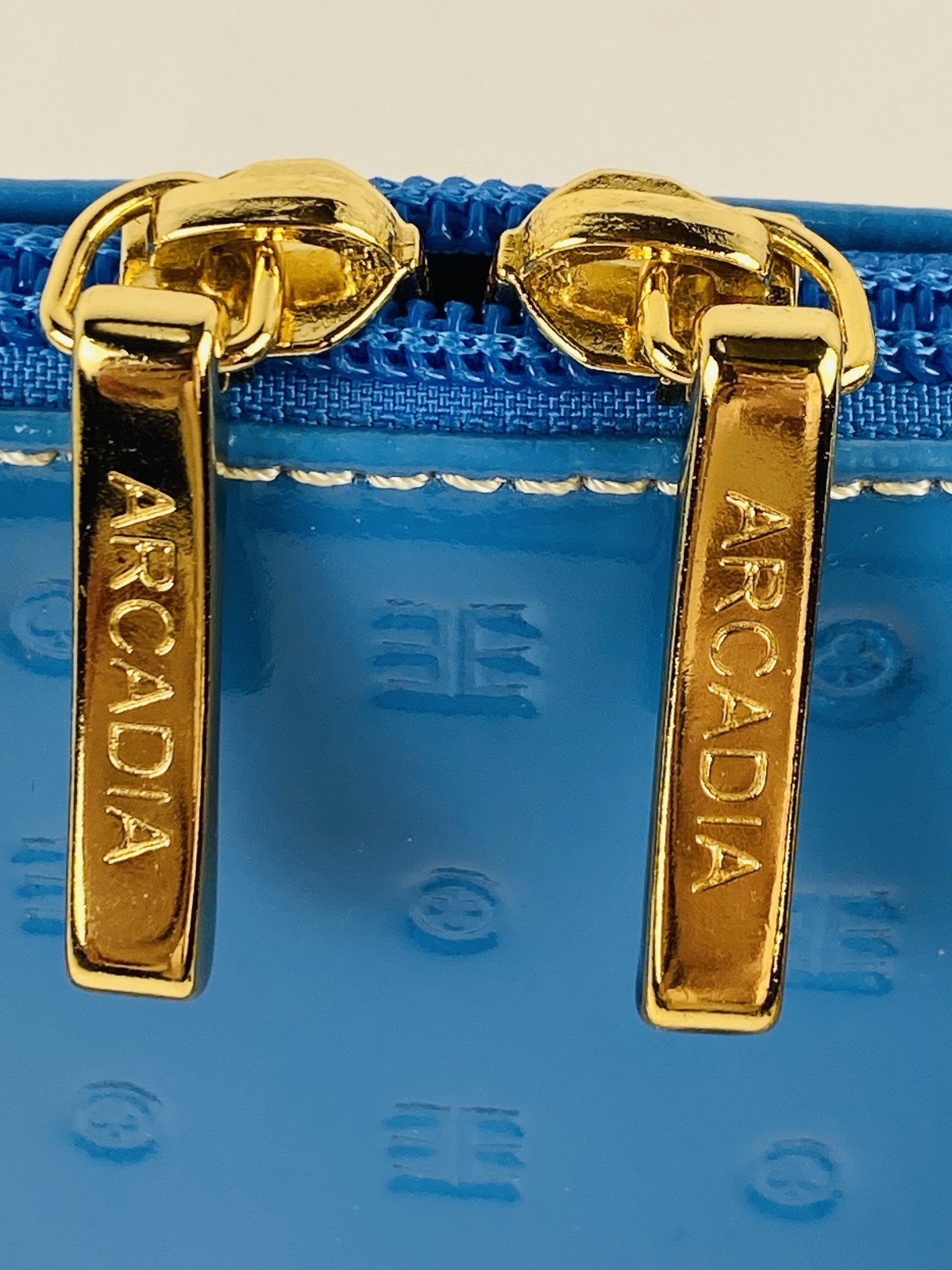 Arcadia Italy Sky Blue/Natural Embossed Patent Leather Handle Crossbody NWT