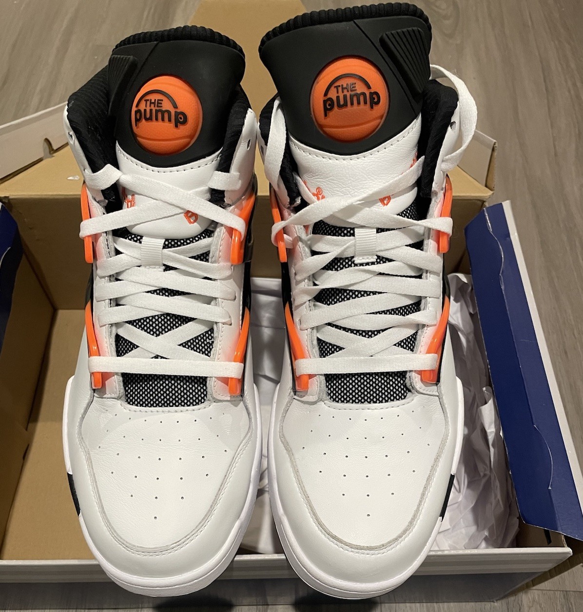 New Men’s Reebok Pump Omni Zone II 2025 Retro — Wht/Blk/Wild Orange — Size 10