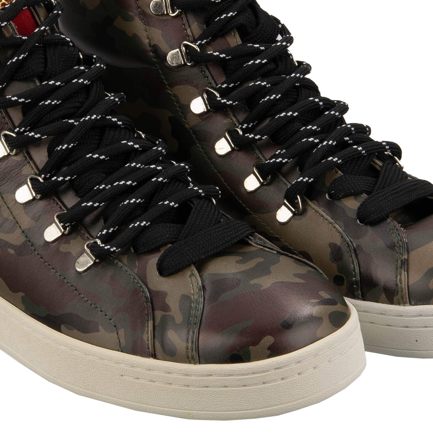 Dolce & Gabbana DG Logo Camouflage High Top Leather Sneakers Shoes Green