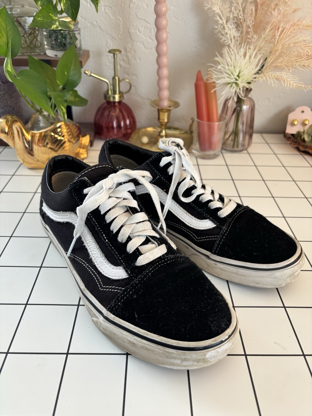 VANS OFF THE WALL SNEAKERS Old Skool Low Black/White Shoes Men 8.0/Women 9.5