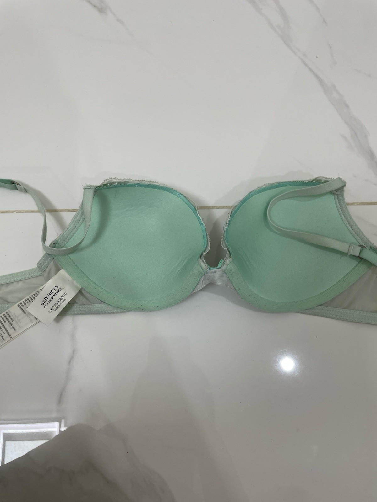 Gilly Hicks 32B Green Floral Lace Push Up Bra, Adjustable Straps Bow