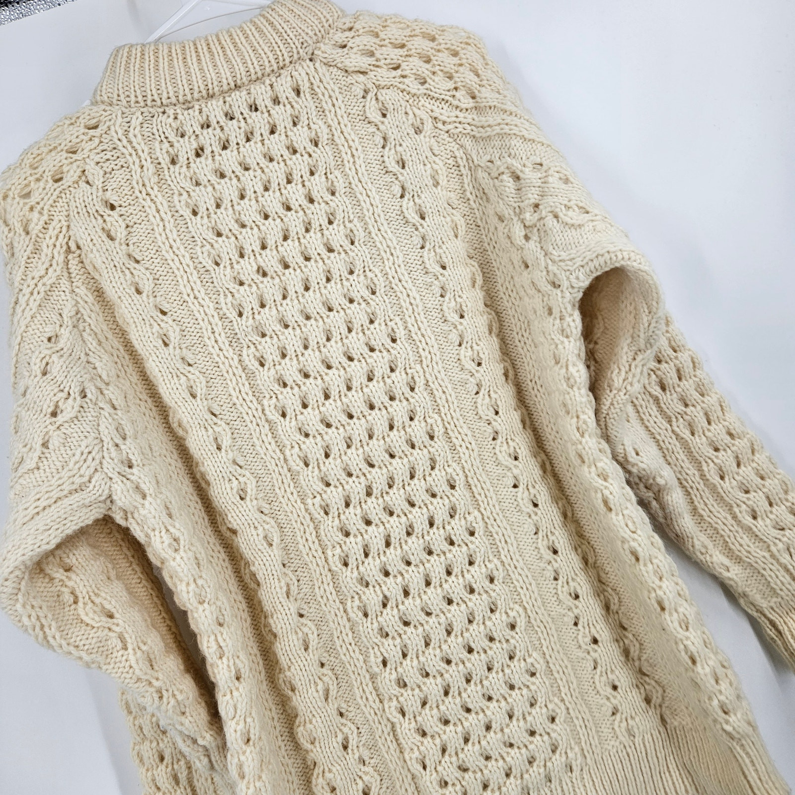 John Molloy Irish Fisherman Men’s Sweater Cream New Wool Donegal Cable Knit Sz S