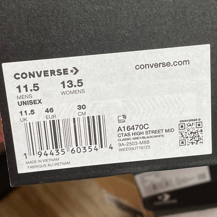 Converse Chuck Taylor All Star High Street Mid Sneakers Mens 11.5 Grey A16470C