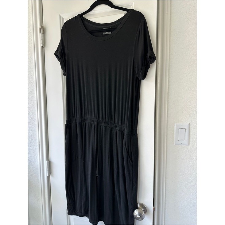 32 Degrees Womens Black Short Sleeve Drawstring Waist Dress Athleisure