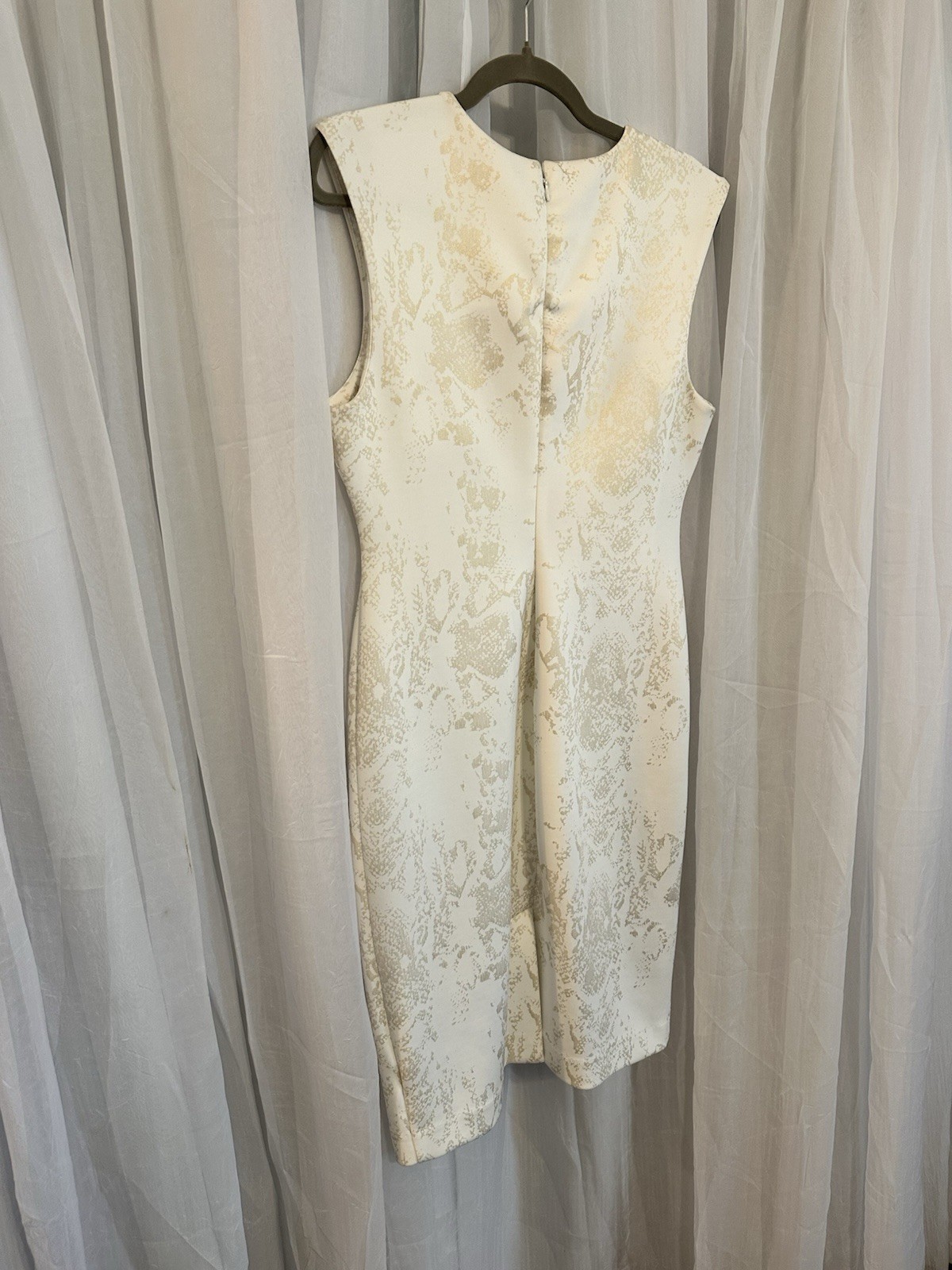 Philosophy Cream Brocade Midi Dress With Abstract Gold Metallic Design