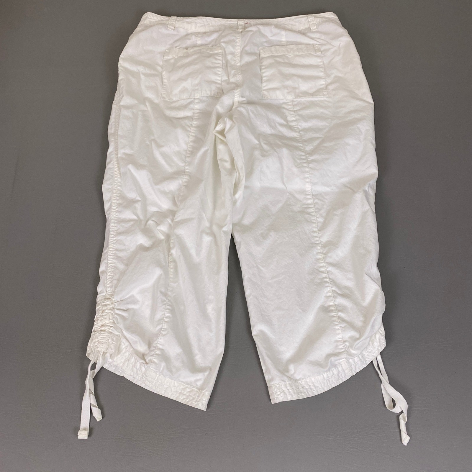 Merona Cargo Capri Pants Women’s Size 16 White Cotton Fit 4 Drawstring Hem