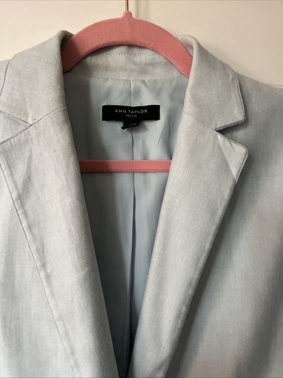ANN TAYLOR Pale Turquoise THE CUTAWAY LINEN BLEND BLAZER JACKET SZ 14 Petite