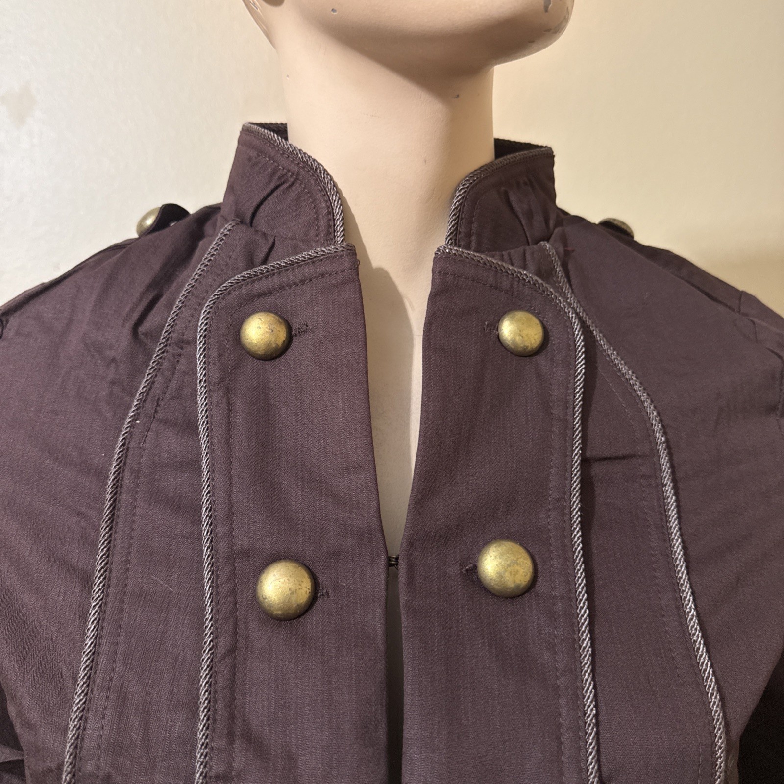 Women’s Brown Cotton Casual Stretch Slim Unlined Metal Button Hook Size S Jacket