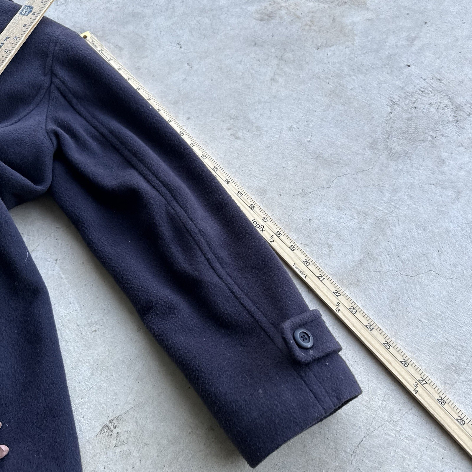 LL Bean Bellandi Italy Fabric Wool Coat Navy Sin Breasted Peacoat Women 14 R
