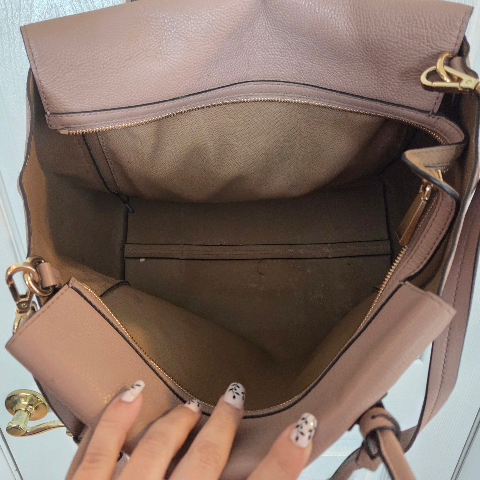 Michael Kors Mercer Large Pebbled Leather Satchel Mauve Pink Gold Hardware Tote