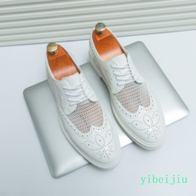 Men’s Mesh Fishnet Wing Tip Carved Dress Formal Wedding Shoes Leather Summer Man