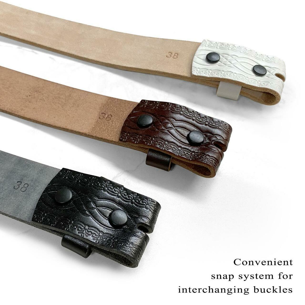 BS085 Vintage Engraved Embossed Leather Belt Strap with Snaps on 1-1/2″ Wide