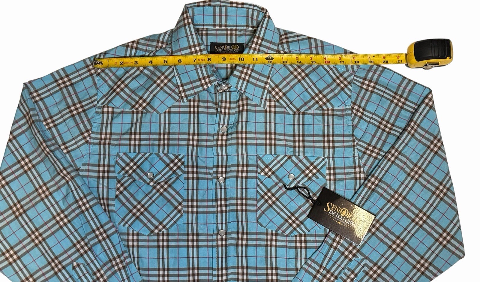 Senor De Los Cielos Long Sleeve Button Down Pearl Snap Blue Plaid Shirt Mens 2XL
