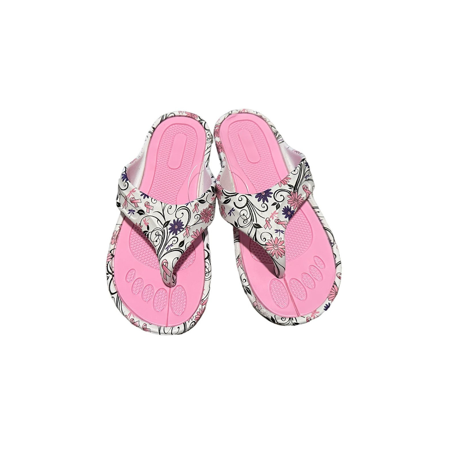 Copied – GreaterGood Women’s 6 Fancy Flower and Ribbon Pink and White Flip Flops