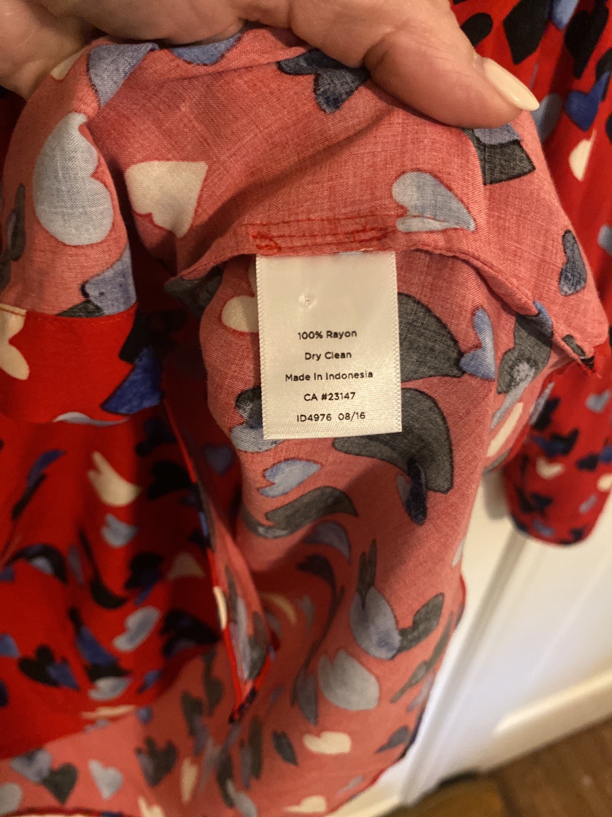 Talbots Shirt Womens PM Red Heart Print Button Front Rayon Long Sleeve Blouse