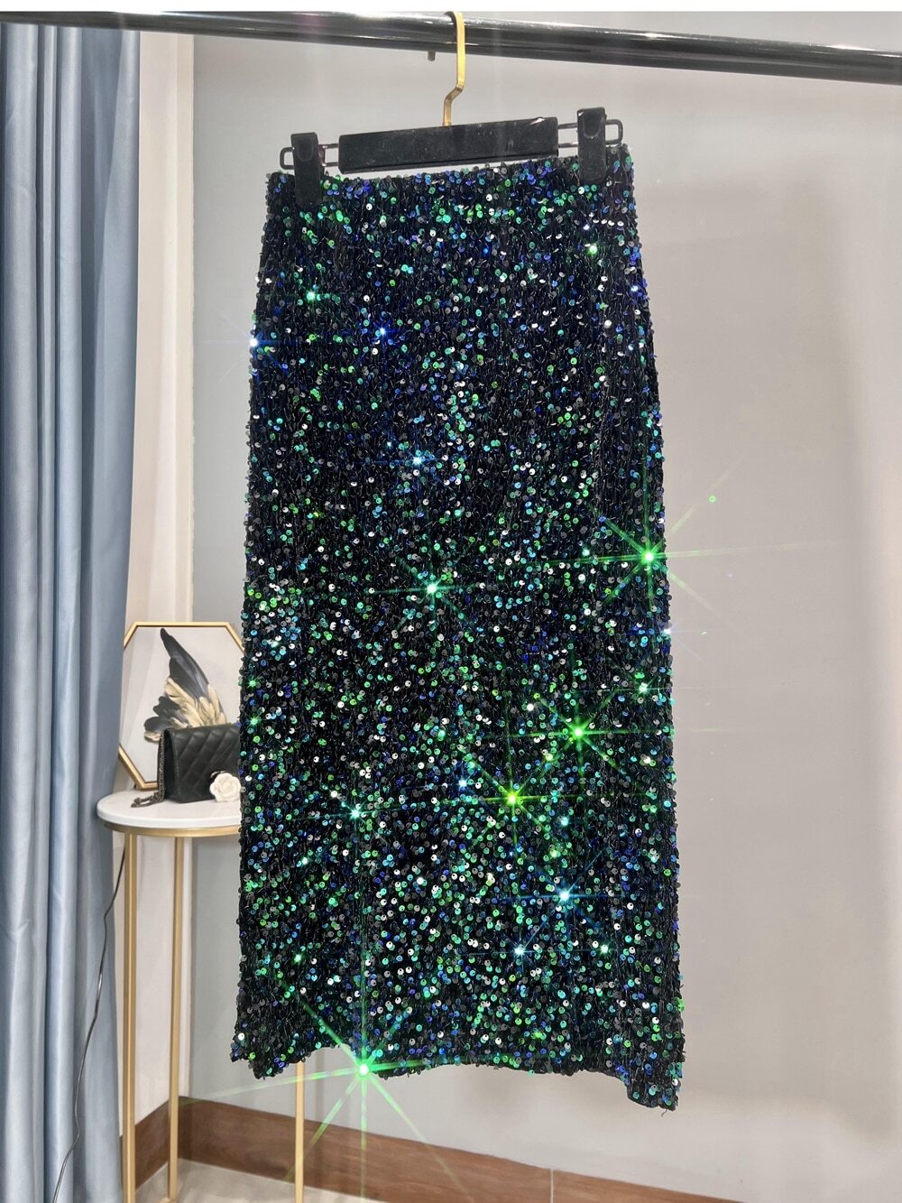 Thickened High-waisted Slim,Versatile Mid-length Skirt SequinSkirt