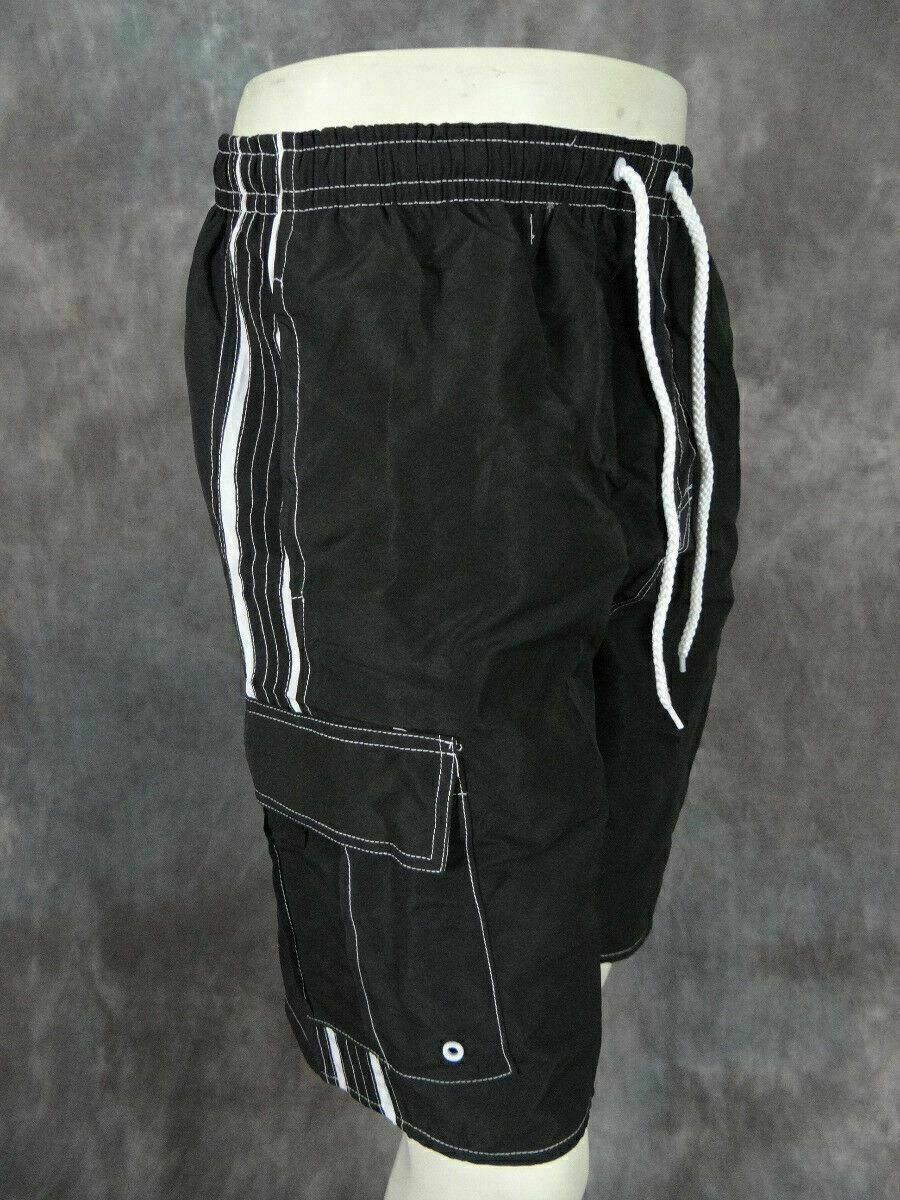 Cargo Shorts Swim Trunks Mens Elastic Double Sport Stripe Inside Mesh Lining