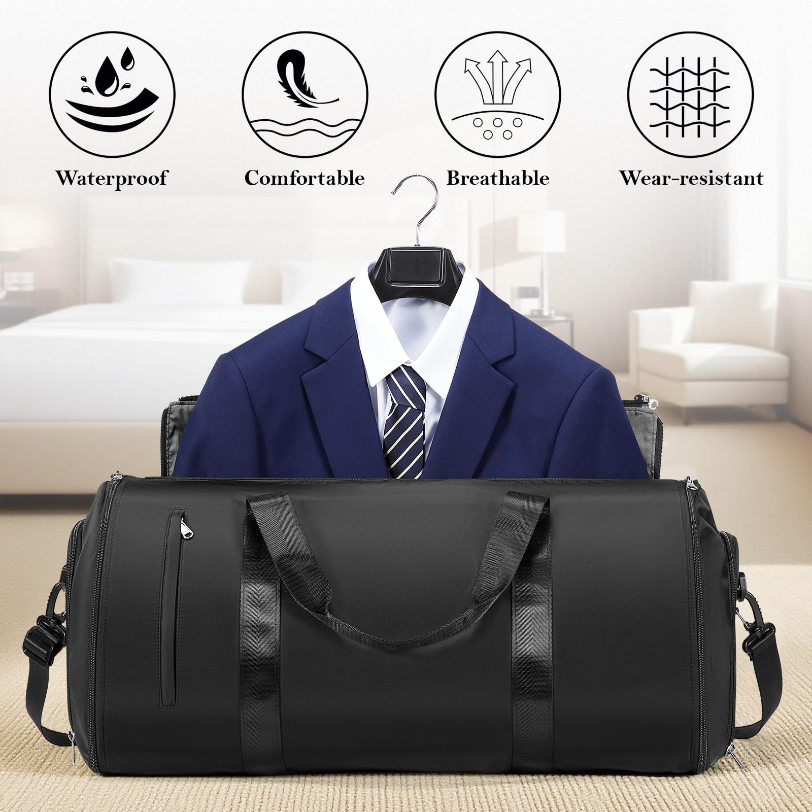 Convertible Garment Bags for Travel Carry On Bag For Men Women Black