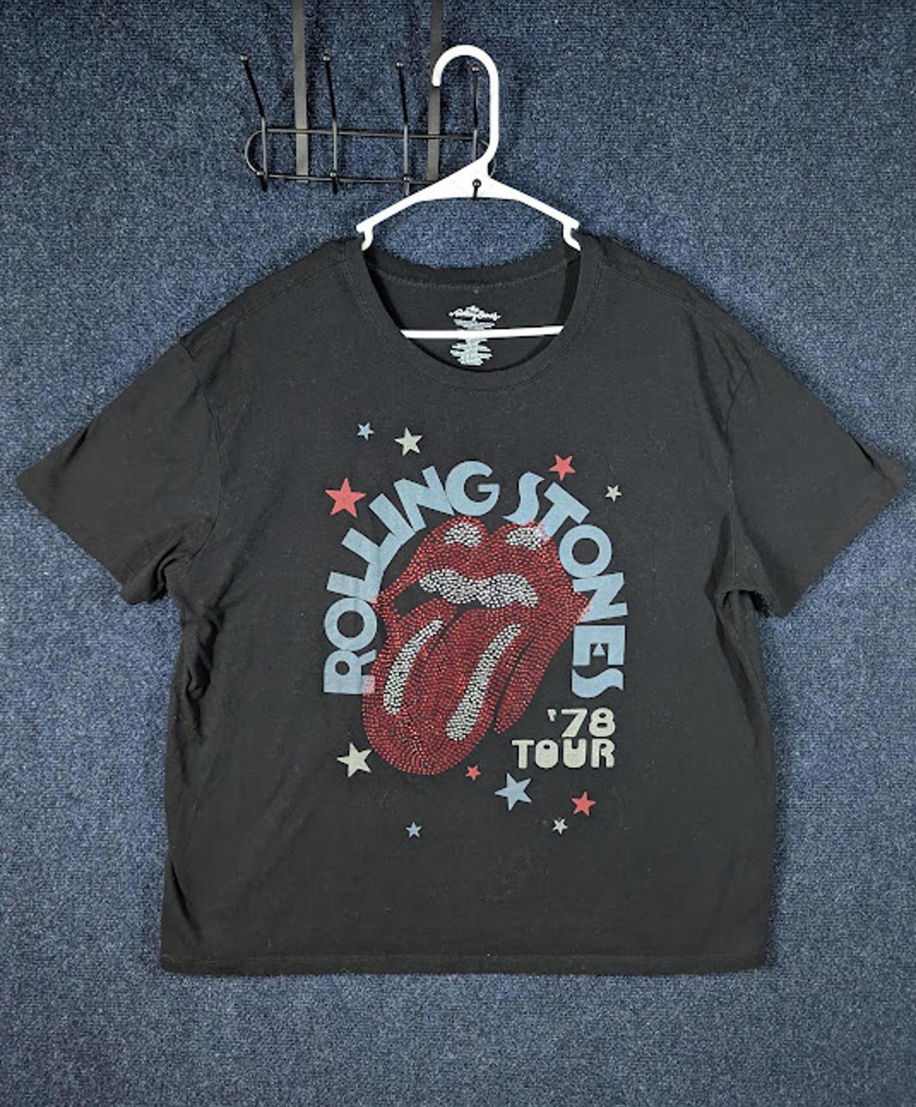 Rolling Stones Rhinestone Gems Logo Retro ’78 Tour Black Womens XL Rock Band Tee