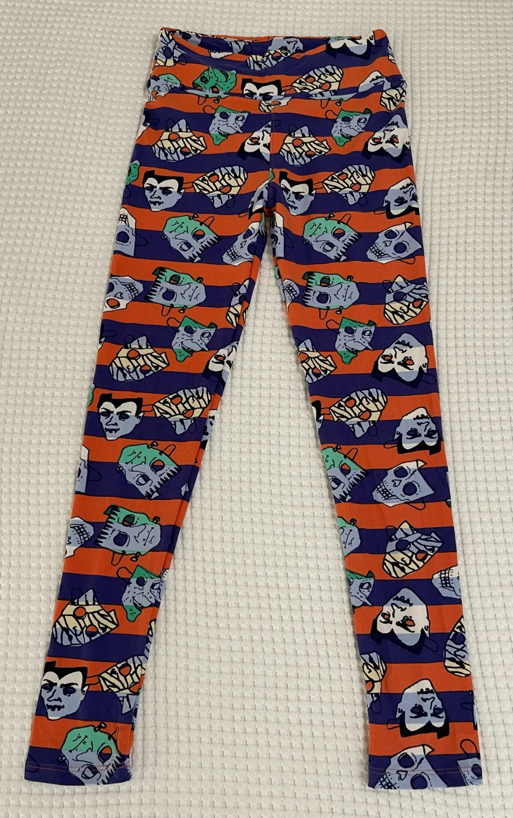 LuLaRoe NEW OS ONE SIZE Leggings – Halloween – Masks Stripes Purple Orange Soft