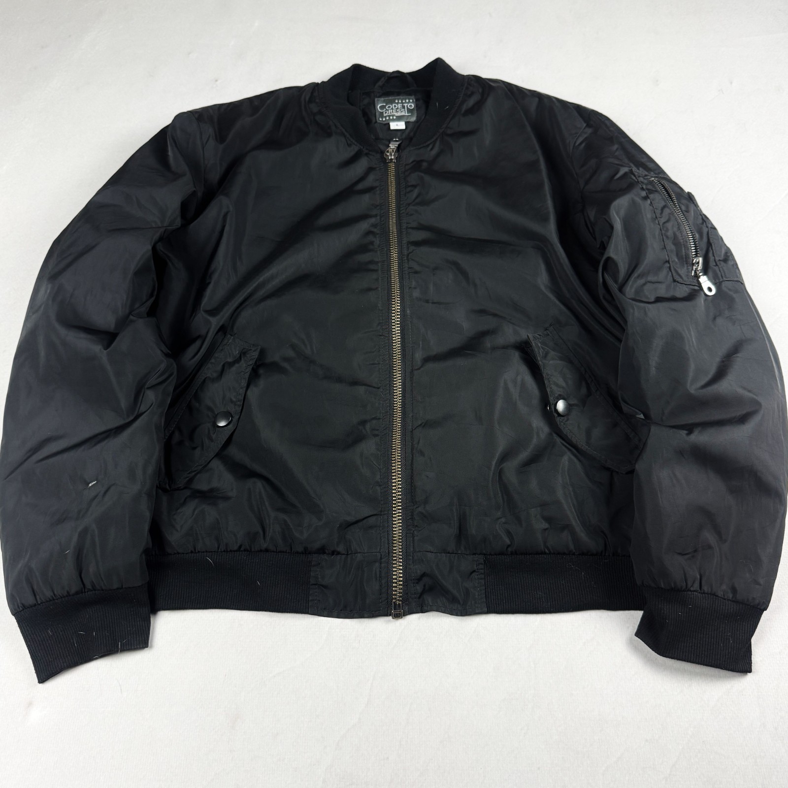 Mens Vintage Black MA-1 Bomber Flight Jacket Nylon Military Utility Zip Y2K
