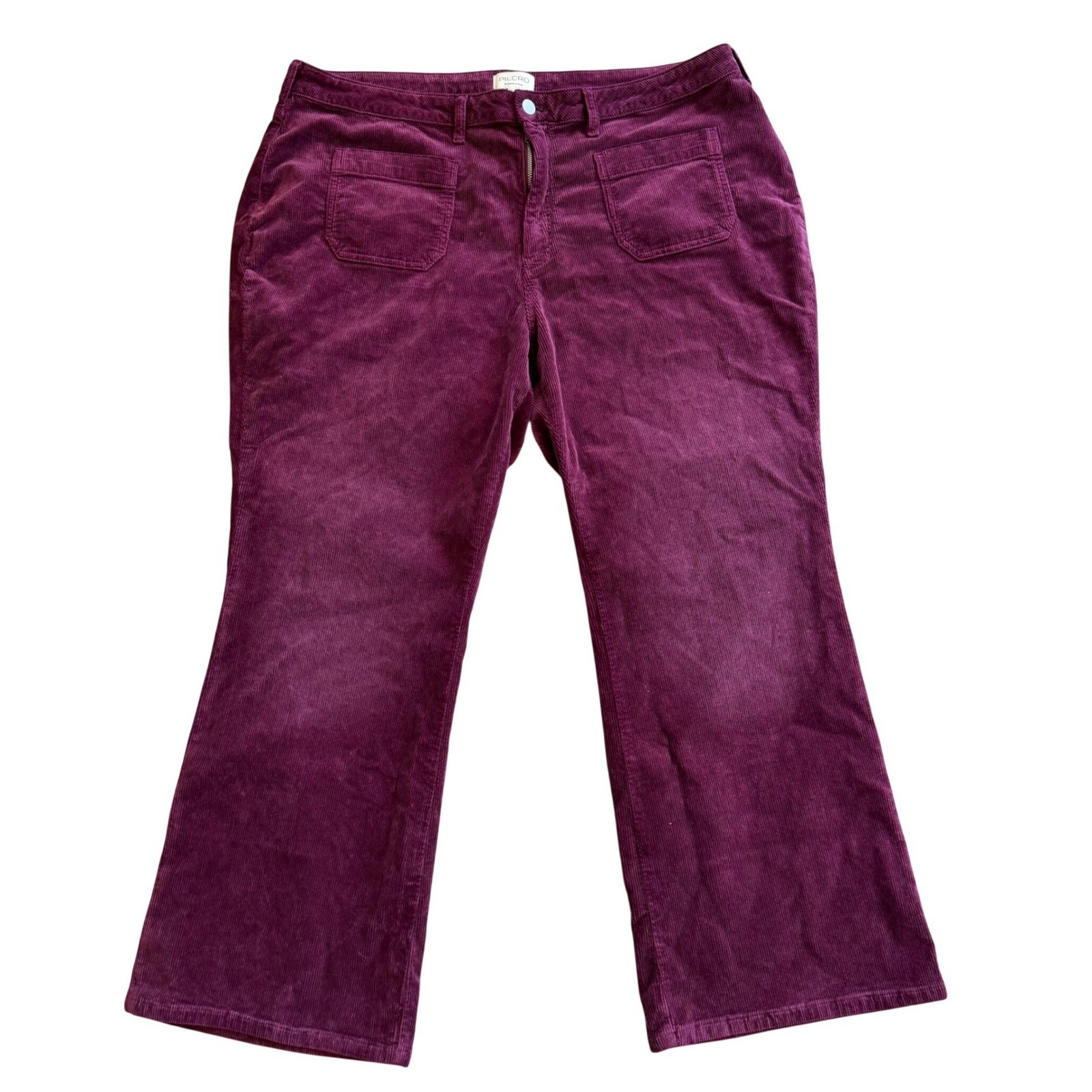 Pilcro Anthropologie Plum Purple Corduroy Wide Leg Patch Pocket Pants Plus 22W