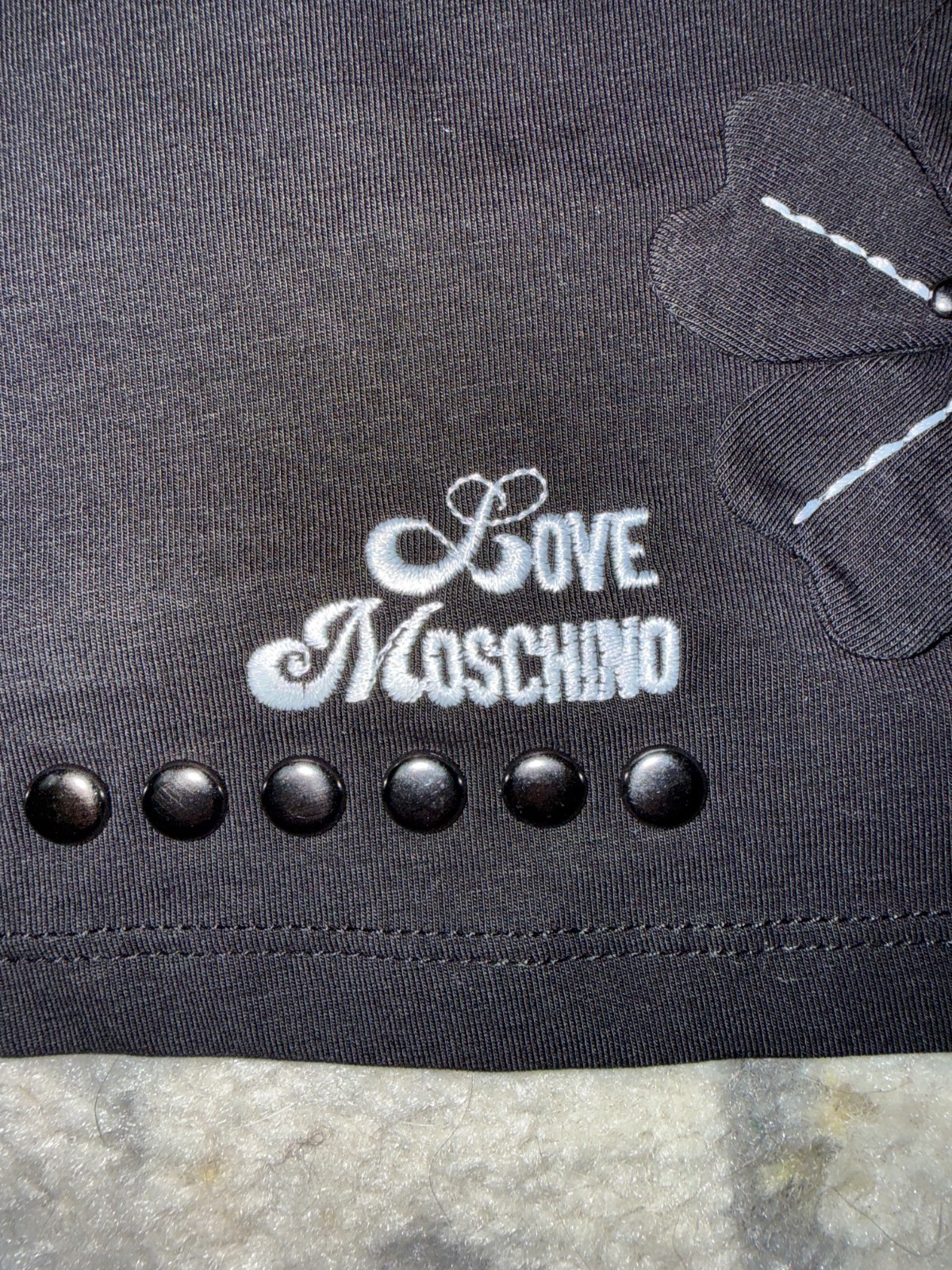 Love Moschino Black Floral Applique Studded T Shirt Women US 8 IT 44