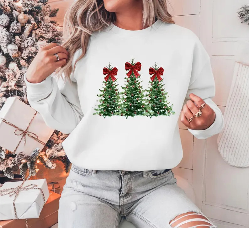 Coquette Christmas Bows Sweatshirt Holiday Winter Fashion Gift Top