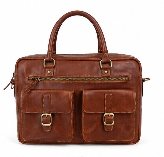 Men’s Genuine Leather Laptop Briefcase Bag Vintage Office Work Messenger Brown