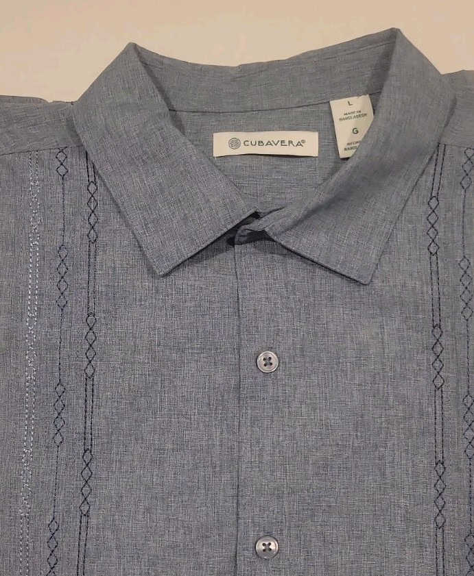 Cubavera Men’s Soft Touch Embroidered Button Down Shirt Dress Blues Size L NWT