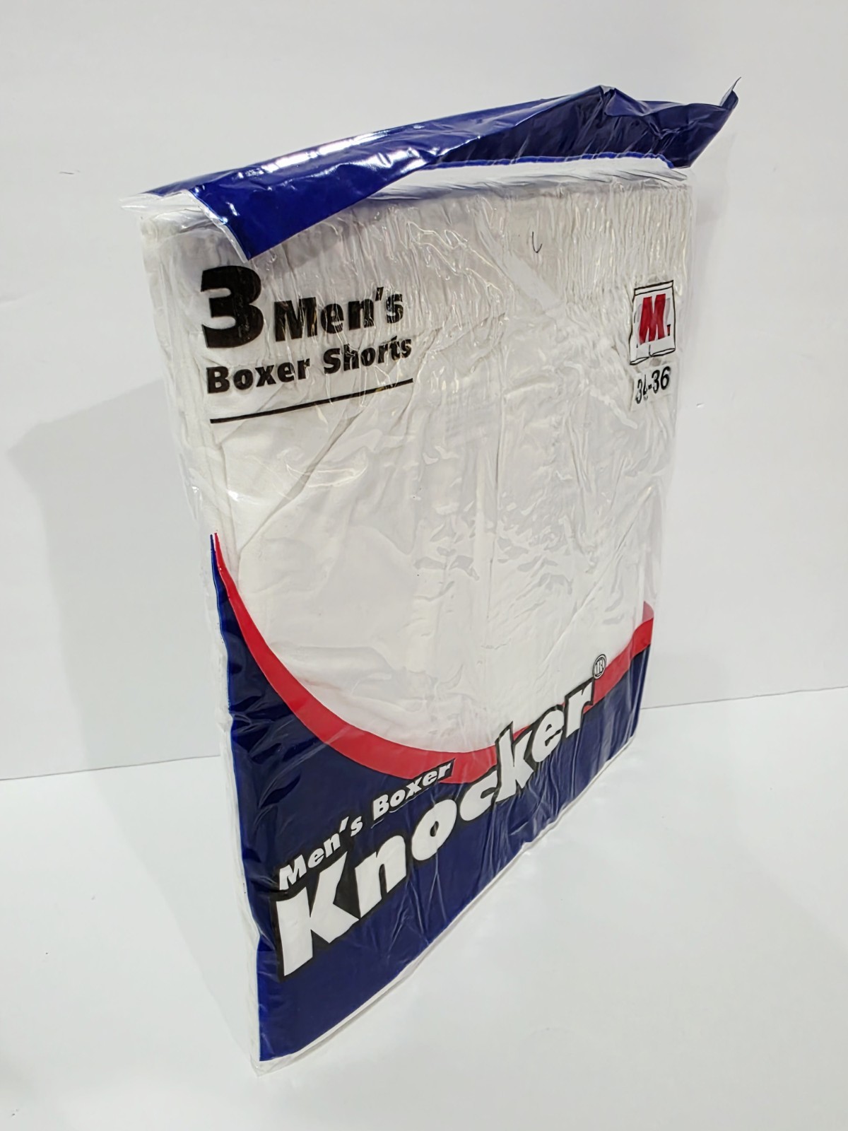 Knocker 3-Pack Men’s TB3000 White Boxer Shorts Medium 34-36 Elastic Fly Leg New