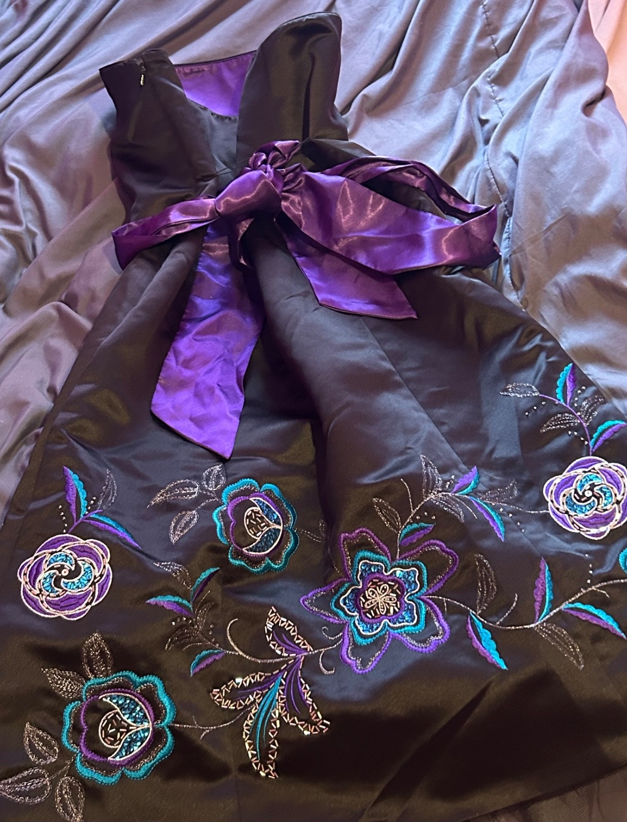 Debut Debenhams Women’s 12 Floral Black Satin Dress