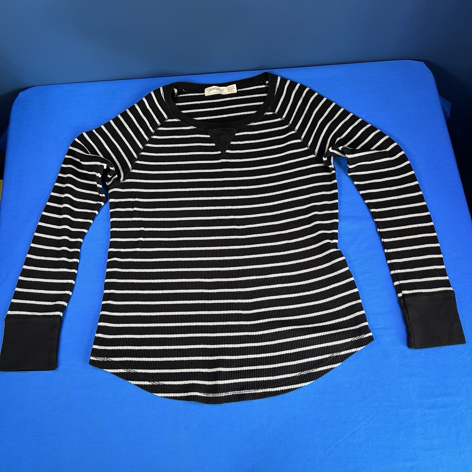 Faded Glory 2 Black and White Striped & Black Long Sleeve Shirts L