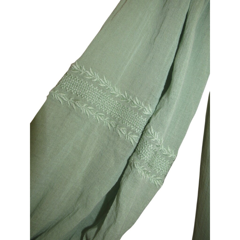 Spartina Mint Green Embroidered Peasant Blouse Small Boho Cottagecore Cotton