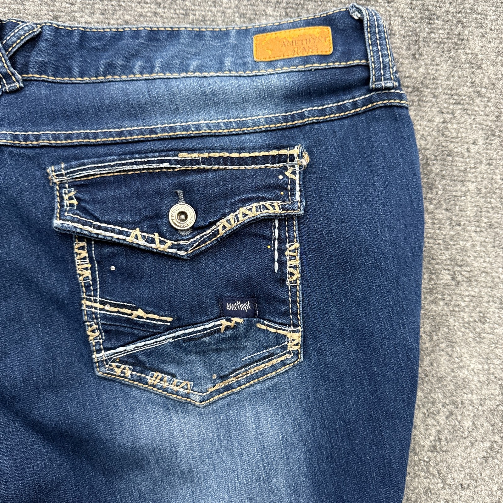 Amethyst Bootcut Jeans Womens 18 Stretch Blue Denim Flap Pocket Y2K Mid Rise