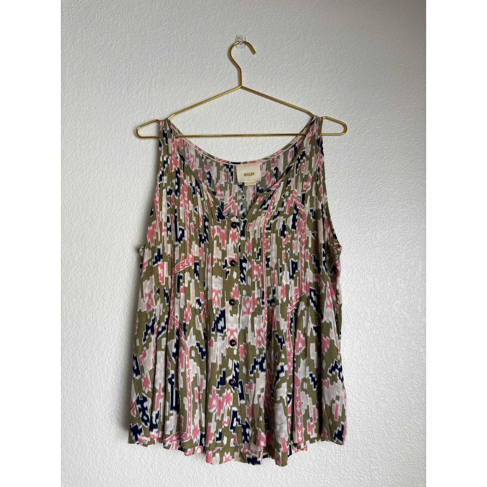 Maeve Anthropologie Ikat Pleated Button Front Sleeveless Rayon Blouse Top — 10
