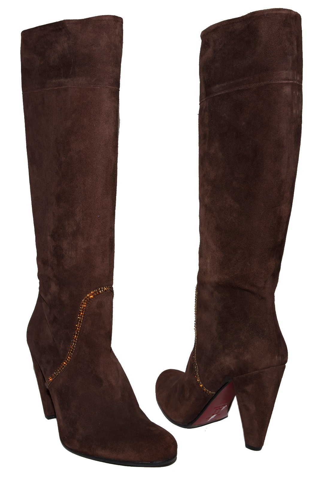 Albano 172 Italian womens brown knee high suede boots with swarovski element