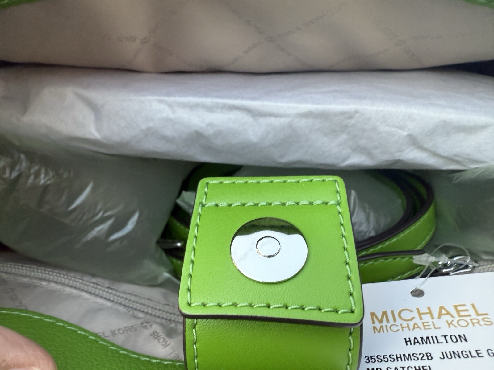 Michael Kors Medium Hamilton Satchel MK Logo Leather Jungle Green Crossbody