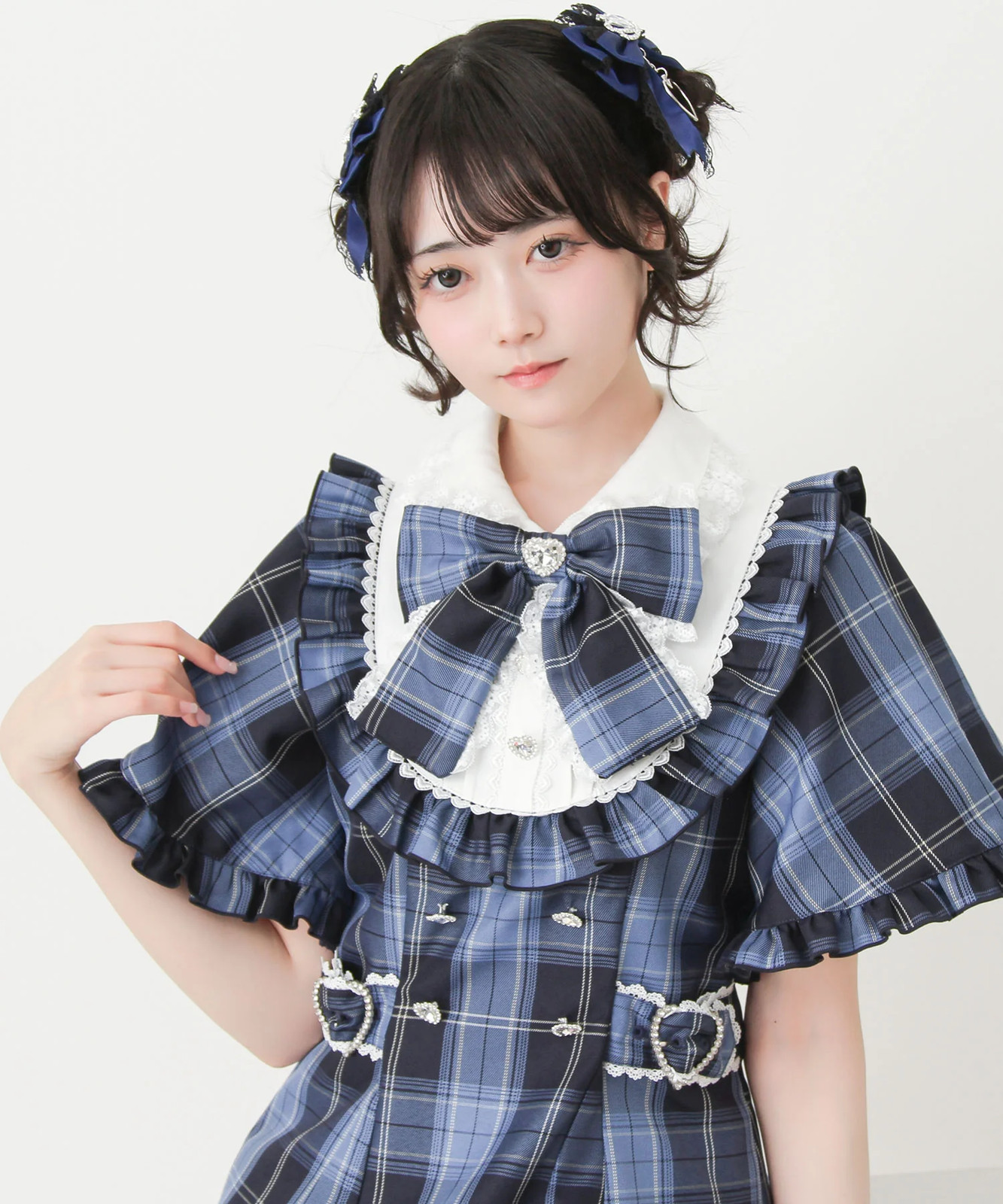 Cape style puff sleeve yoke dress Jirai New