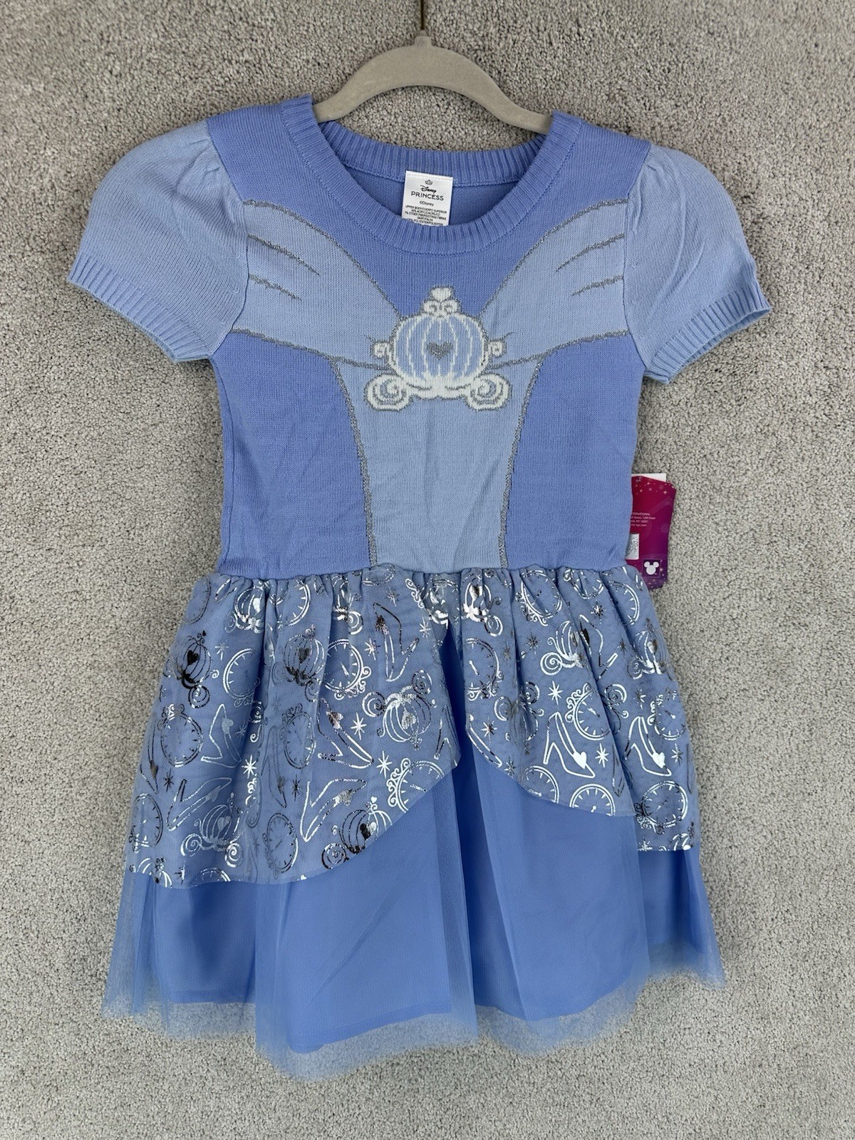 Disney Princess Cinderella Light Blue Short Sleeve Tulle Dress Kids S (6/6X)