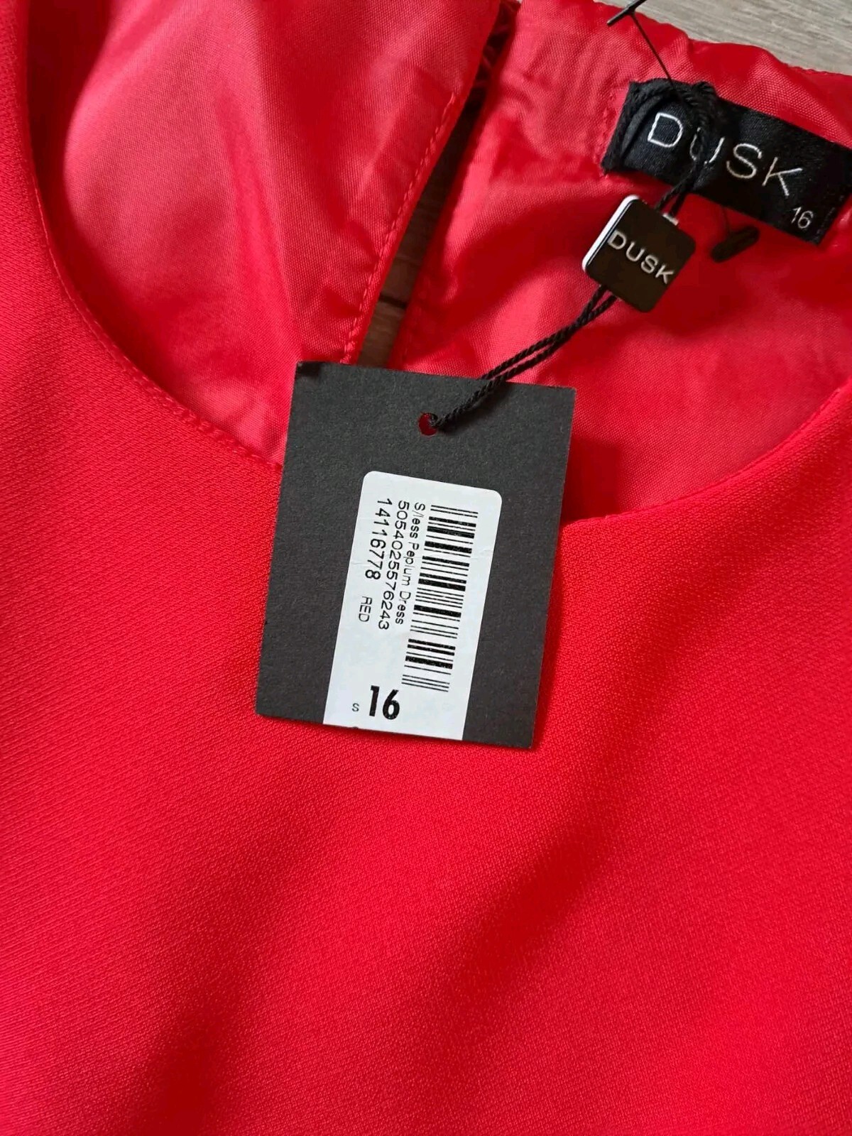 Dusk By Roman Red Stretch Sleeveless Peplum Hem Dress Smart Occasion Office UK16
