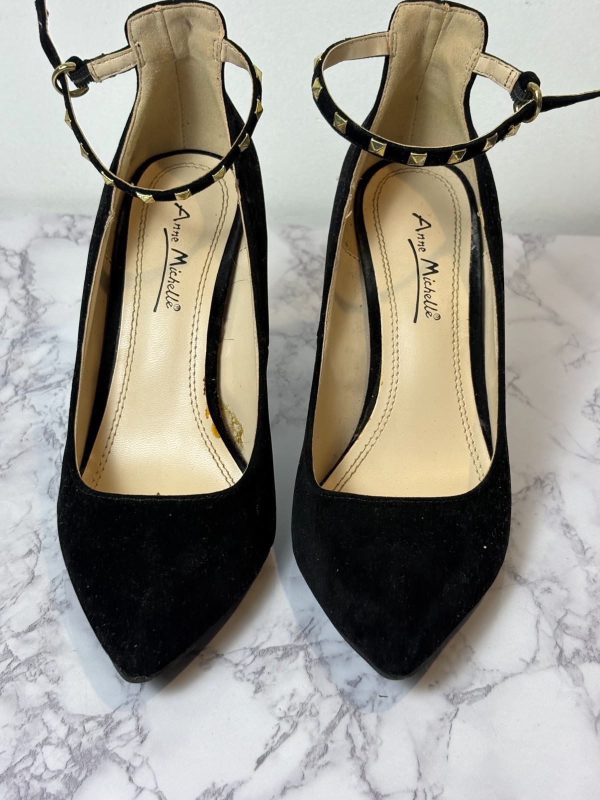 Anne Michelle Black Suede 4″Stiletto High Heel Pointy Toe Shoes WOMEN Size 6.5