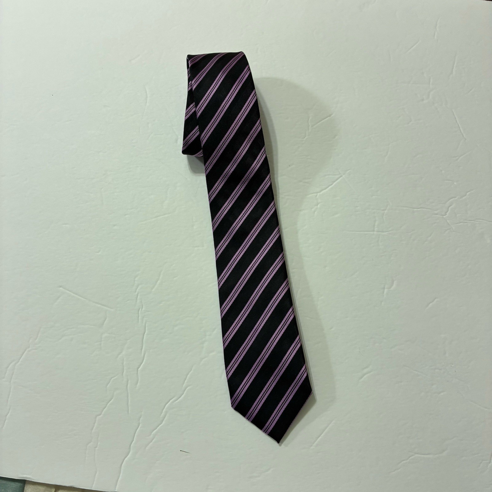 J. Ferrari Tie Black Purple Striped JF J Ferrar Narrow Necktie 60″ x 3″ Classic
