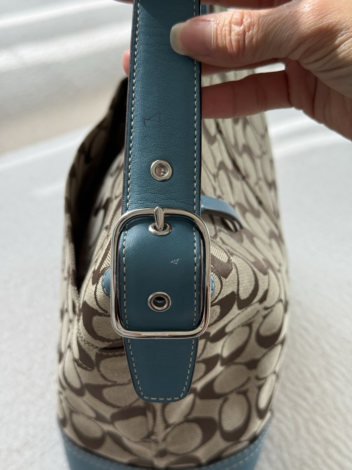 🩵Vintage Coach Signature Soho Hobo Bag Teal F10906 Y2K Canvas Leather Bag 2008