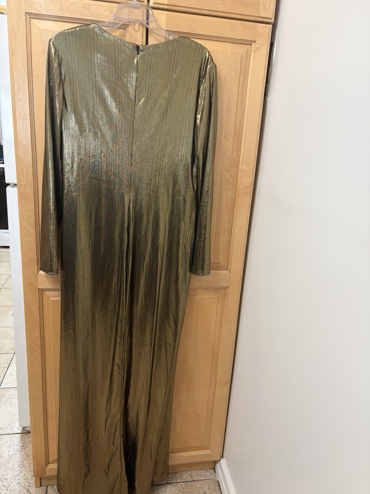 Ieena For Mac Duggal Long Sleeve Maxi Wedding Asymmetrical Ruched Gold Dress 12