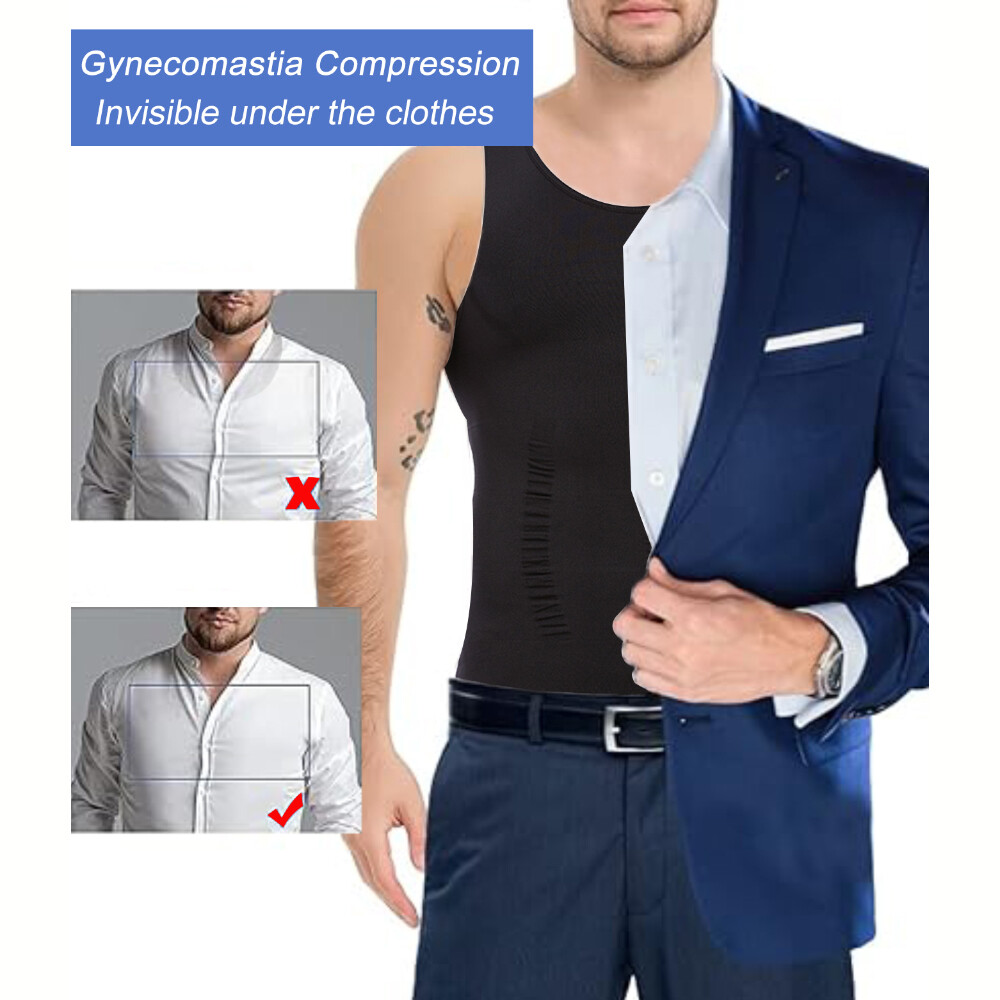 Slimming Men’s Compression Tank Top Tummy Control Belly Boobs Shaper Vest Shirts