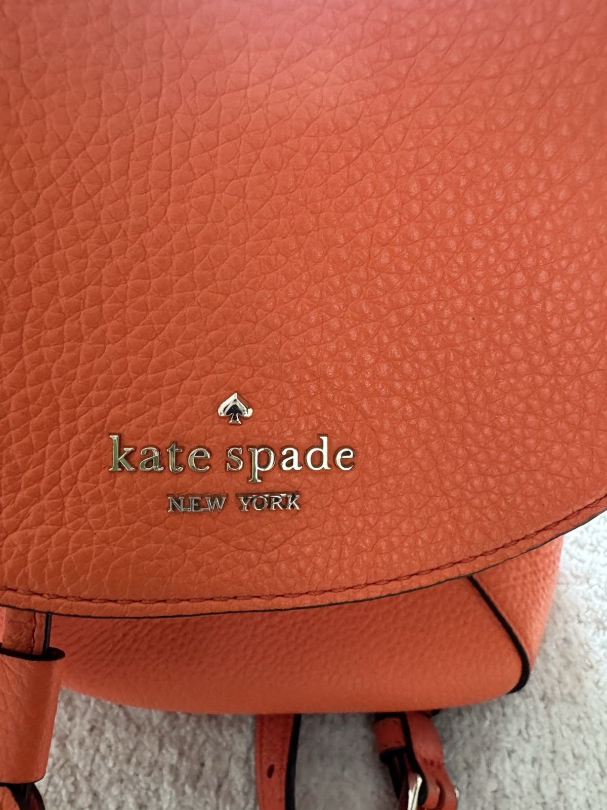 kate spade new york Orange Pebbled Drawstring Backpack w/ Pouch Zip Pocket